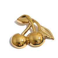 Broche JINYOU 7764 en acier inoxydable plaqué or PVD 18 carats, étanche, avec breloque cerise 3D sculptée, mignonne et élégante