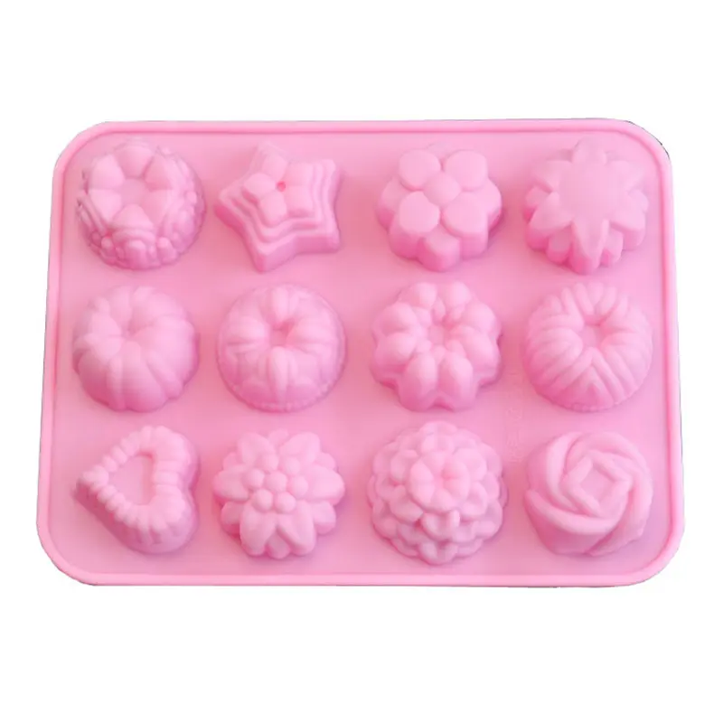 12 CUPS Custom Cake Soap Jelly Molds Rose Silicone Flower Trays Pudding Dessert Baking Maker muffin mold With Flower Heart Shape