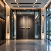 Puerta de Entrada Térmica Personalizada Kalaishi, Puerta Principal de Seguridad de Aluminio Doble con Relieve Ondulado en Gris Mate de Lujo para Mansión