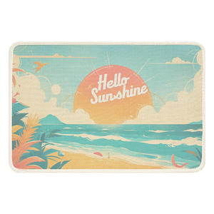 Alfombra de Baño Rectangular de Imitación de Lino Absorbente Antideslizante con Diseño de Atardecer Costero y Patrón de Dibujos Animados - Product Image 1