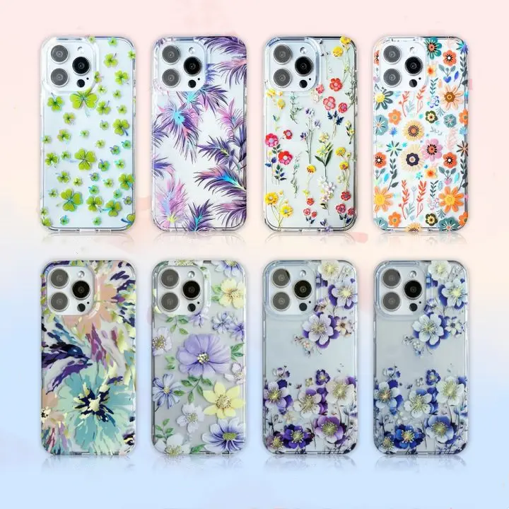 Modische schocksichere transparente imd harte blume handyhülle für iphone 15 14 13 12 11 klare tpu pc handyabdeckung