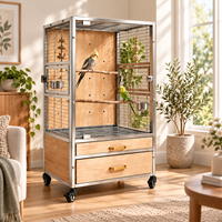 Cage d'élevage mobile de luxe en acier inoxydable avec panneau en bois de caoutchouc et verre trempé pour pigeons et perroquets, grand espace