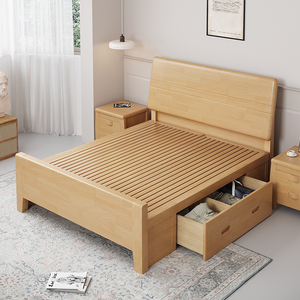 Modern Design Good Quality Wooden <strong>Bed</strong> Big Storage Solid Wood Double <strong>Bed</strong> Designs With Drawer - Product Image 2