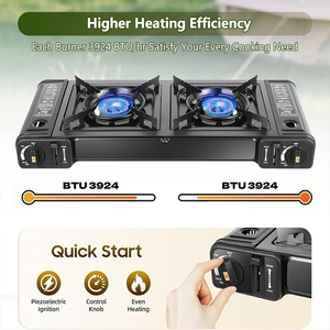 Estufa de Butano de Doble Quemador Personalizada con Encendido Automático y Características de Seguridad, Estufa Portátil <span class=keywords><strong>para</strong></span> <span class=keywords><strong>Camping</strong></span> con Sartén Antiadherente - Product Image 3