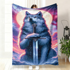 Couverture en flanelle loup-garou, couverture de sieste, douce pour la peau, réversible, pour voyage, camping, impression personnalisée, vente en gros - Product Image 3