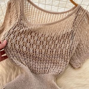 เดรสไหมพรมแขนสั้นแบบผูกเชือกสำหรับผู้หญิงและเดรสแฟชั่นแบบไร้สาย - Product Image 6