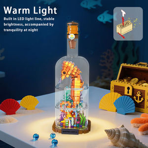 Ensemble de 4 jouets de construction pour enfants en forme de bouteilles de mer profonde, avec poissons-clown, hippocampes, poulpes et poissons-loups, veilleuse LED, décoration d'intérieur, cadeau - Product Image 4