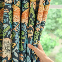 Rideaux occultants plissés William Morris Strawberry Thief motif Oiseaux Bleu Marine pour Chambre à Coucher, Vente en Gros au Mètre