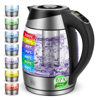 Bouilloire électrique sans fil numérique avec contrôle de la température, 1,8 L, verre borosilicate, ébullition rapide, affichage LED, infuseur amovible