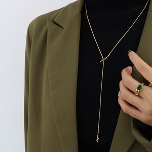Women's Custom Stainless Steel Geometric Dainty Hypoallergenic Pendant Necklace Trendy Fashionable <b>Gold</b> Plated Sweater Gift - Product Image 2