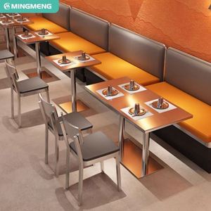 Fast Food Commercial <b>square</b> Cafe Metal Leather Restaurant Bench Sofa Furniture Booth Seating <b>Table</b> and Chair Set - Product Image 2