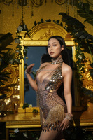 Haut de gamme personnalisé plein diamant doré gland cou body pour les femmes danse équipe Gogo discothèque Bar Performance robe