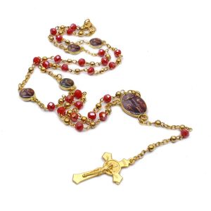 Collar de Rosario con Cuentas de Cristal Curvadas a Mano, Cadena de Metal, Joyería de Cristal de María para Rezar - Product Image 2