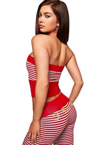 Новый женский модный комплект из двух предметов 2026 года: облегающий сексуальный топ-бюстье в полоску с принтом и длинные брюки - Product Image 6