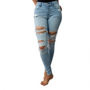 Women's Plus Size High Waisted Denim Skinny Jeans Stretch Ripped Distressed Breathable Casual Eco-Friendly Quick Dry 300 GSM - Product Image 3