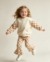 Sweat-shirt à capuche pour bébé fille et pantalon évasé côtelé à carreaux, ensemble 2 pièces pour filles, vêtements pour enfants