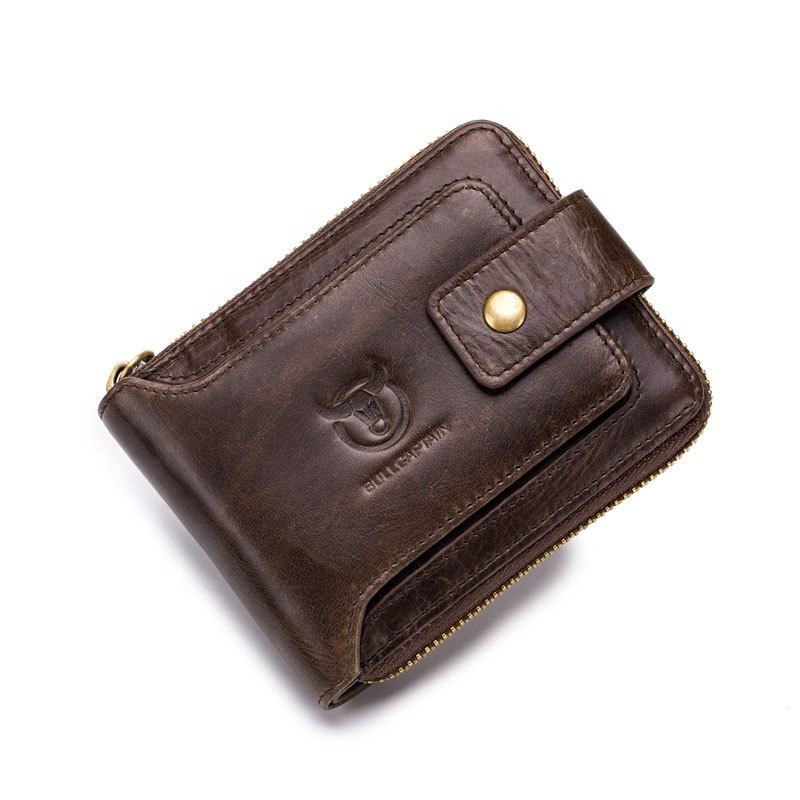 Cartera de cuero genuino para hombre de gran capacidad con estuche