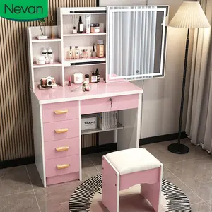 Ev mobilya İskandinav tarzı modern beyaz kahverengi pembe saç makyaj vanity masa sandalyeler 80CM masa dresser ile yatak odası için ayna