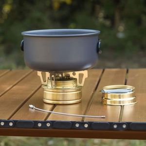 Réchaud à alcool portable en acier inoxydable avec mini-brûleur extérieur durable et support croisé pour le camping et la cuisine en plein air - Product Image 4