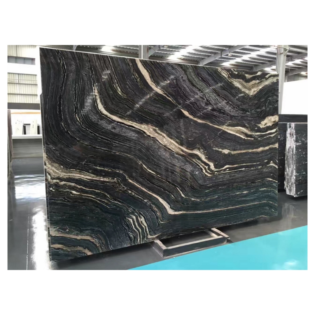 High Quality Cheap Chinese Ancient Wood Grain Marble Zebra Black Marble Stone Book Match Slabs