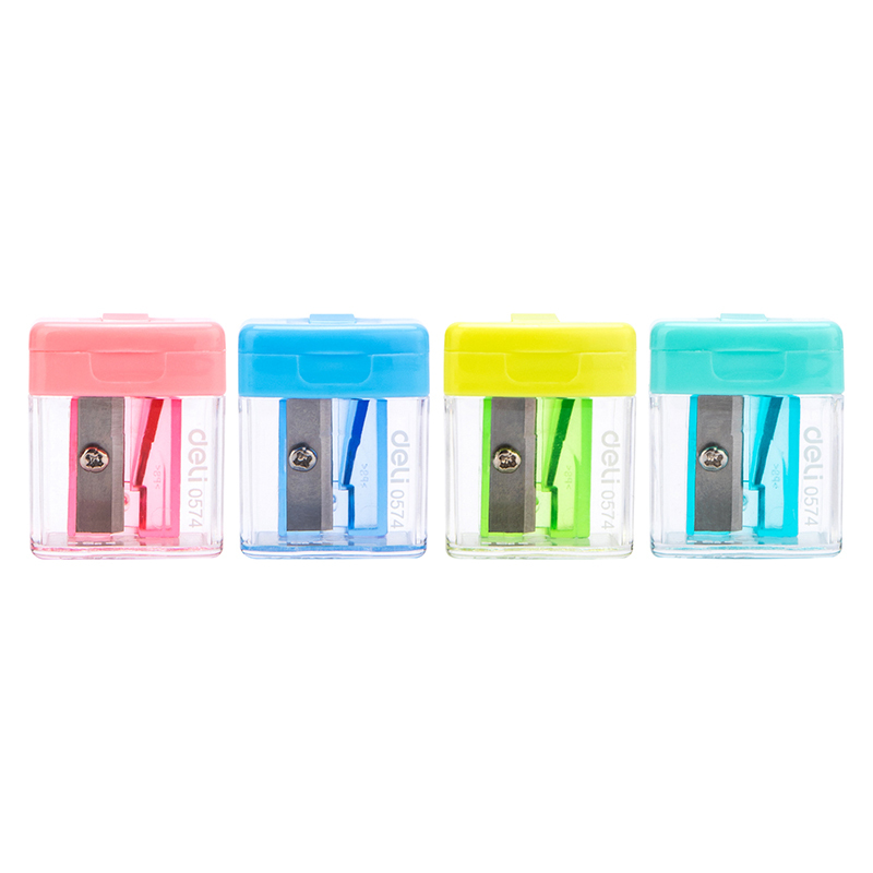 Taille-crayon manuel Deli E0574 bleu, petit taille-crayon automatique portable pour les élèves du primaire et de la maternelle