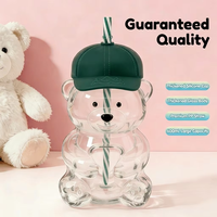 ZB Wholesale Custom 600ml 20oz Tasse en verre borosilicate en forme d'ours en peluche avec couvercle casquette de baseball, mignonne tasse de dessin animé pour jus, lait et thé
