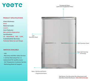 Puerta Corredera <span class=keywords><strong>de</strong></span> Ducha Moderna sin Marco con Acabado Cromado Pulido YEETE, Ecológica, con Rodillo <span class=keywords><strong>de</strong></span> Acero Inoxidable 304 y Vidrio Templado <span class=keywords><strong>de</strong></span> 8 mm para Baño - Product Image 2