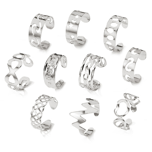 Lot de 10 bagues de <span class=keywords><strong>pied</strong></span> ajustables plaquées <span class=keywords><strong>or</strong></span>, motif étoile et lune évidées, style géométrique, pour <span class=keywords><strong>femme</strong></span>, accessoires de mode tendance - Product Image 3