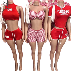 Completo Estivo 2025 alla Moda, Due Pezzi Rosso Carino e Femminile, Abbigliamento Streetwear da Club, Top Corto Aderente e <span class=keywords><strong>Pantaloncini</strong></span>, <span class=keywords><strong>Outfit</strong></span> Coordinato Dolce - Product Image 4