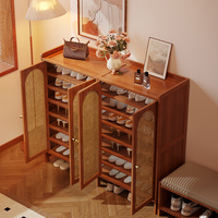 Meuble à chaussures en bambou Honvidora, pour entrée, usage domestique, multi-niveaux, grande capacité de rangement, quatre portes, style luxe léger, meuble autoportant