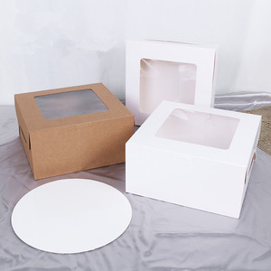 Caixas de Embalagem para Bolos de 6, <span class=keywords><strong>8</strong></span> e 10*10*5 Polegadas com Janela, Caixa Branca de Confeitaria com Bases para Bolos - Product Image 1