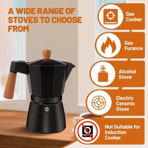 Cafetière Moka en aluminium 6 tasses 300 ml avec poignée en bois véritable - Product Image 2