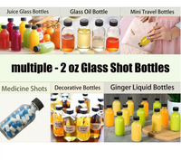 Bouteilles en verre transparent de 60 ml (2 oz) avec bouchon Boston et brosse pour Tequila, Brandy, entonnoir en acier inoxydable pour potions, jus et échantillons