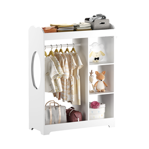 Kids Dress <strong>up</strong> Storage with Mirror&amp;Hooks, Wooden Clothes Rack, Hanging Rod, Shelves Organizer for Playroom Bedroom Nursery White - Product Image 5
