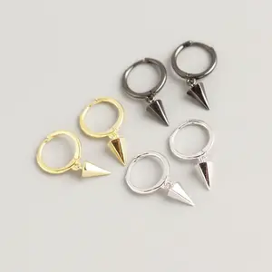 fashion NEW 925 Sterling Silver plain long spike silver punk chic hoop earrings for women