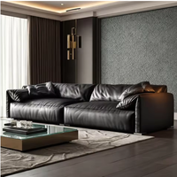 Ensemble de canapés en cuir véritable Elephant Ear, style minimaliste moderne, motif noir sur le dessus, canapé italien de luxe léger et mobile pour salon