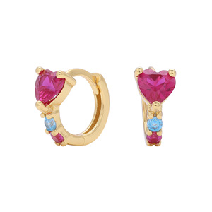 925 <b>Sterling</b> <b>Silver</b> Woman Fashion <b>Earring</b> Heart Color Zircon Huggie <b>Hoop</b> <b>Earrings</b> Romantic Sweet Trendy Jewelry For Lady Gift - Product Image 1