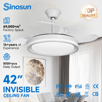 Ventilateur de plafond invisible à LED moderne pour chambre à coucher, moteur DC à faible bruit, 42 pouces, 6 vitesses réglables, avec lumière et télécommande, OEM/ODM