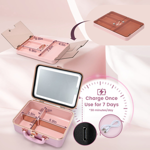 Large <b>Makeup</b> Case with LED Mirror <b>Makeup</b> <b>Box</b> Organizer with Detachable Tray Adjustable Dividers Travel <b>Makeup</b> Train Case Storage - Product Image 3