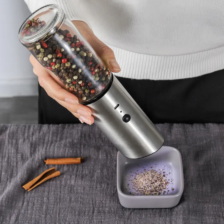 CE Rohs Rechargeable USB Ceramic Burr manual Spice Mill Gravity Electric Salt and Pepper Grinder with LED light
