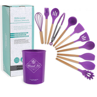 Ensemble d'ustensiles de cuisine en silicone durable de qualité alimentaire, 12 pièces, avec poignée en bois, passe au lave-vaisselle et durable pour la cuisine à domicile