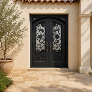 Portail en fer forgé à double battant galvanisé à chaud DMJ-TS001Black, idéal pour les entrées de villas. - Product Image 1
