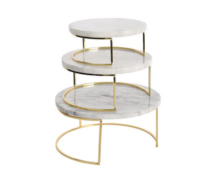 Supports à gâteaux en marbre blanc élégant avec support en métal en laiton <span class=keywords><strong>Ensemble</strong></span> de 3 supports à cupcakes Dessert Wedding Party Decor Marble Tray - Product Image 1