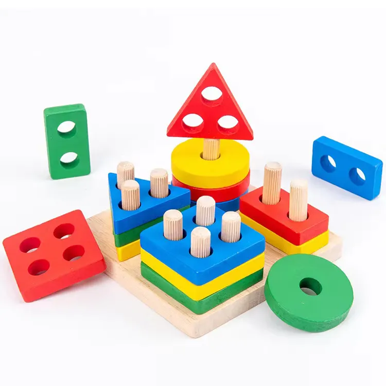 Children's Early Educational Toys Four Column Geometric Shape Cognition Wooden Blocks