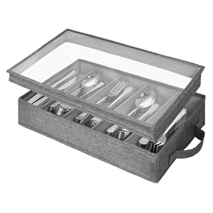 Boîte de rangement pliable améliorée en tissu pour vaisselle avec couvercle transparent, conteneur anti-poussière pour ustensiles de cuisine - Product Image 1