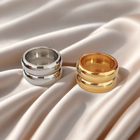 Bague tendance européenne et américaine en acier inoxydable double couche pour femme, design simple et uni, cercle, gourde, arc, vente en gros transfrontalière