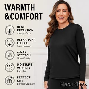 FOXA Women's Long Sleeve Thermal Shirt Fleece Lined Crew Neck Moisture Wicking Baselayer Top for <b>Ski</b> Snow Wear - Product Image 2