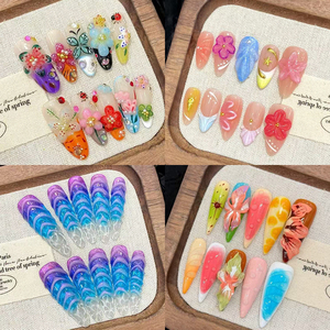 Uñas adhesivas acrílicas ovaladas medianas <span class=keywords><strong>para</strong></span> mujer, fácil aplicación, puntas de uñas transparentes iridiscentes a presión, <span class=keywords><strong>Kit</strong></span> reutilizable con patrón de aguja - Product Image 6
