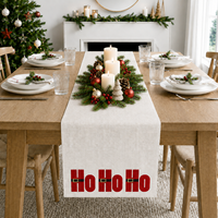 Chemin de table de Noël Ho Ho Ho beige naturel pour dîner de fête, cheminée, cuisine, fête, décoration en gros