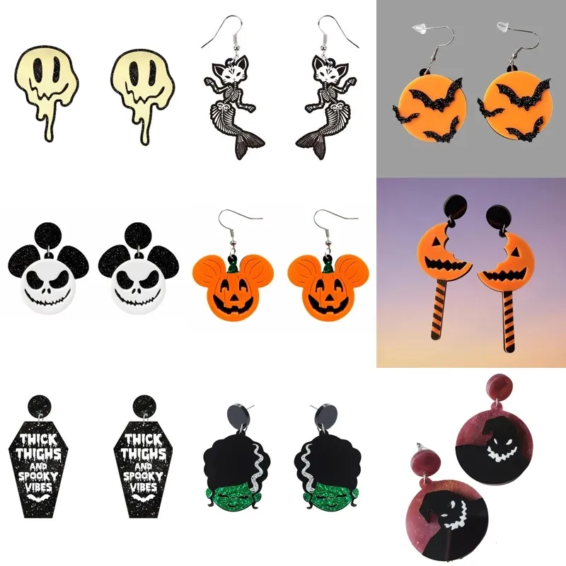 Kaimei-pendientes de cristal de calabaza para Halloween, hechos a mano, con cuentas de fantasma de terror, declaración, para mujeres, niñas, fiesta, regalo especial